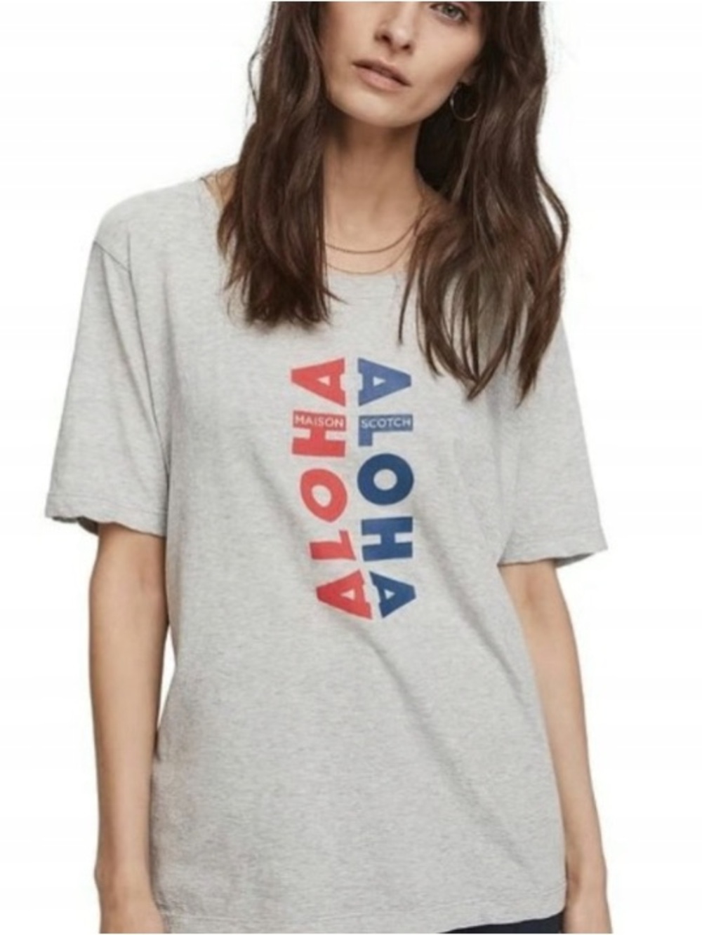Scotch & Soda Gray Tee with Red & Blue ALOHA Graphic